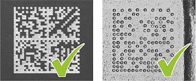 Gelaserter und genadelter Data Matrix Code
