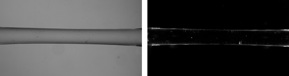 Vergleich eines Glasstabs im un- und polarisierten Durchlicht